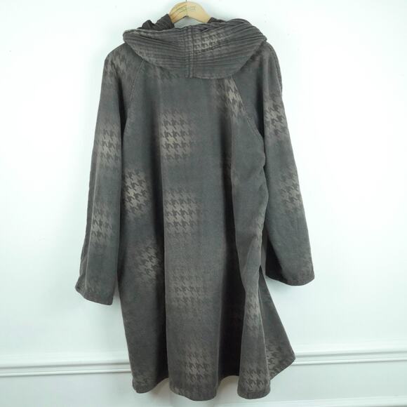 Y2K Large Jacket Reversible Corduroy Brown Houndstooth Parisian Hood Art to Wear - Picture 13 of 13